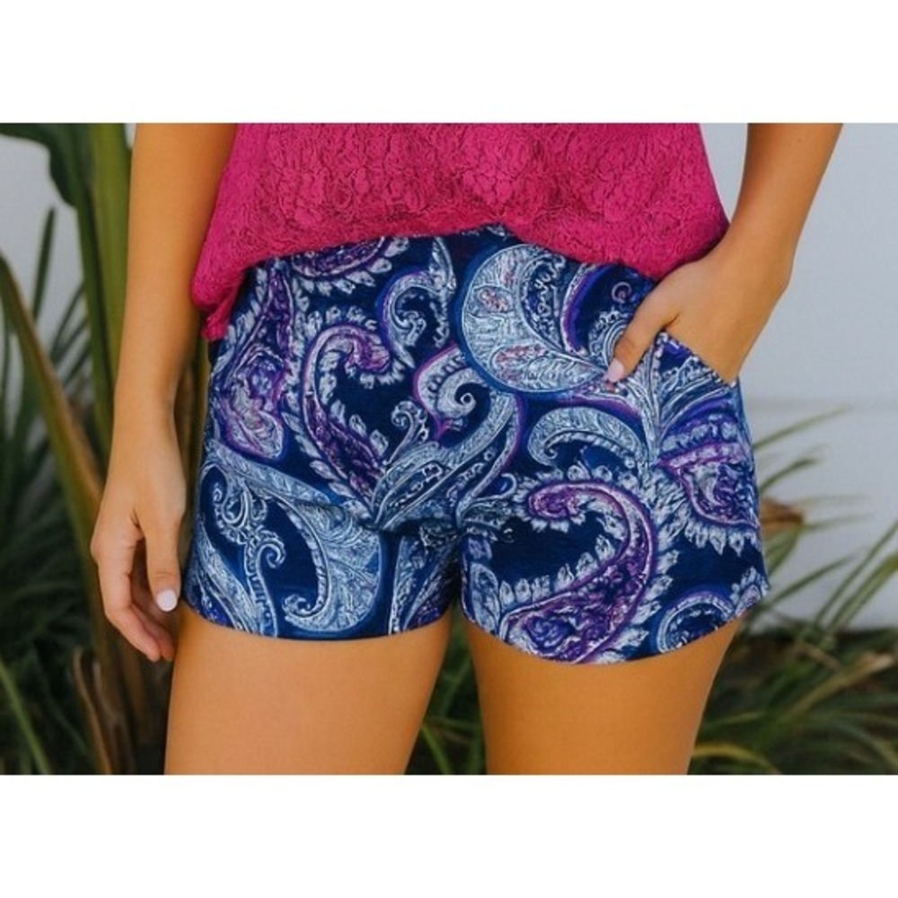 Banana Republic Womens Blue Purple Paisley Print Stretch‎ Cotton Shorts Size 4